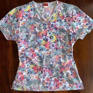 Women's breast cancer awareness scrub top